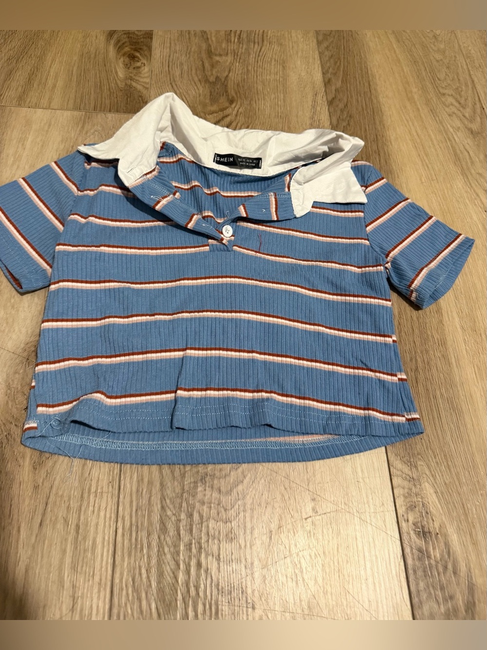 Shein Kids Blue Striped Polo Crop Top XS